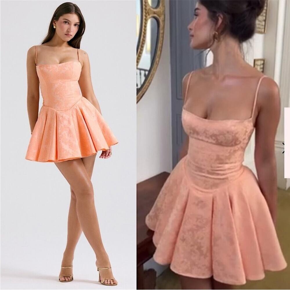 House of CB Rosalinda Peach Jacquard Mini Bow Gown S